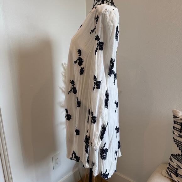 Free People Austin Embroidered Floral Long Sleeve Open Back Tunic Mini Dress XS - Picture 6 of 11